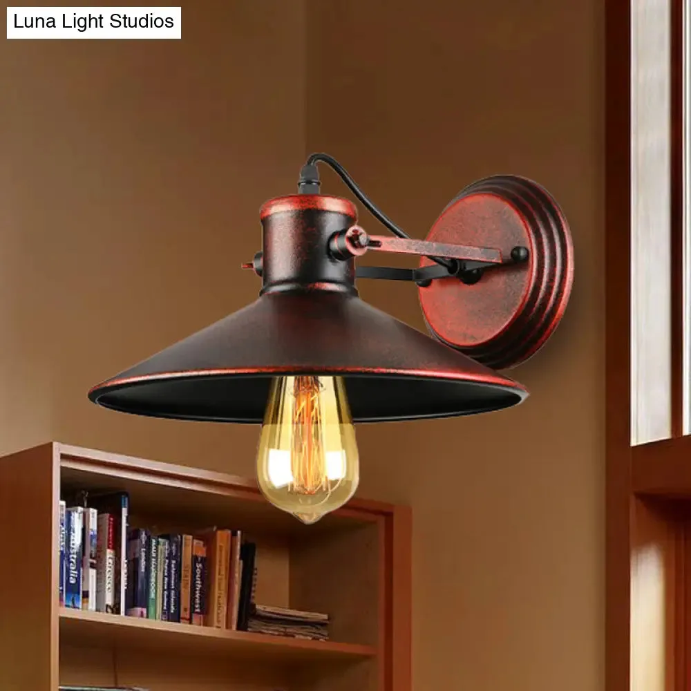 Antique Style Metallic Saucer Sconce Wall Lighting, 1 Bulb Corridor Lamp in Black/Rust