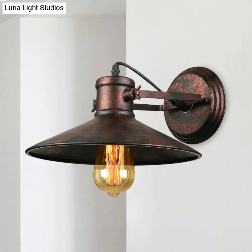 Antique Style Metallic Saucer Sconce Wall Lighting, 1 Bulb Corridor Lamp in Black/Rust