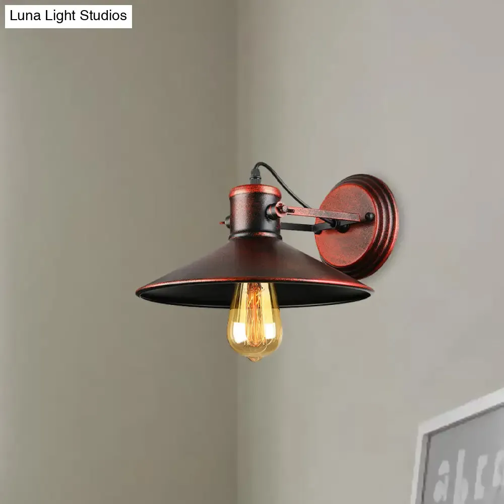 Antique Style Metallic Saucer Sconce Wall Lighting, 1 Bulb Corridor Lamp in Black/Rust