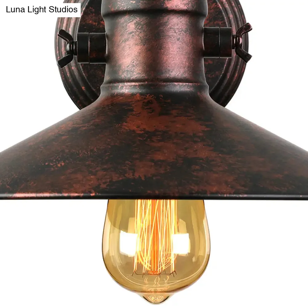 Antique Style Metallic Saucer Sconce Wall Lighting, 1 Bulb Corridor Lamp in Black/Rust