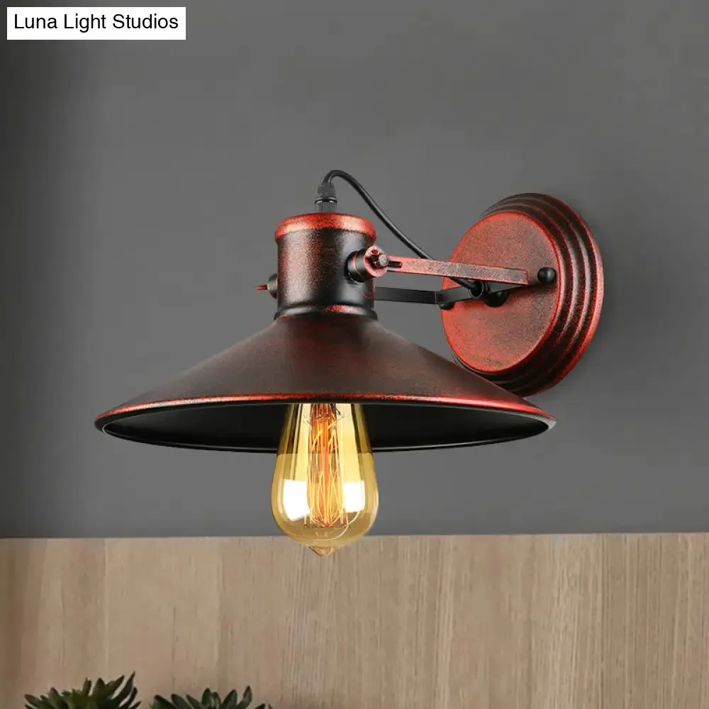 Antique Style Metallic Saucer Sconce Wall Lighting, 1 Bulb Corridor Lamp in Black/Rust