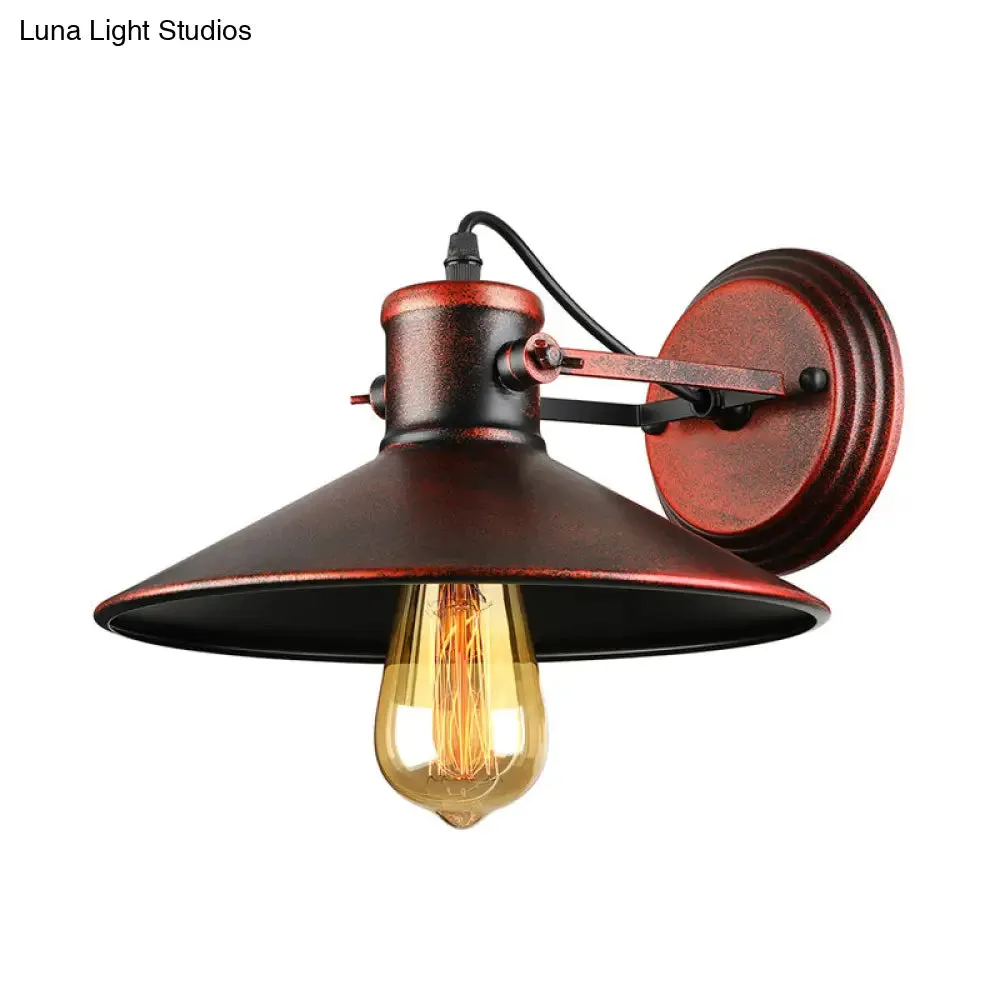 Antique Style Metallic Saucer Sconce Wall Lighting, 1 Bulb Corridor Lamp in Black/Rust