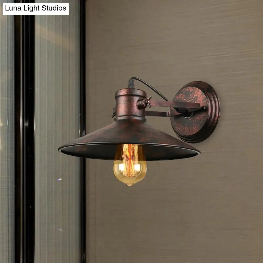 Antique Style Metallic Saucer Sconce Wall Lighting, 1 Bulb Corridor Lamp in Black/Rust