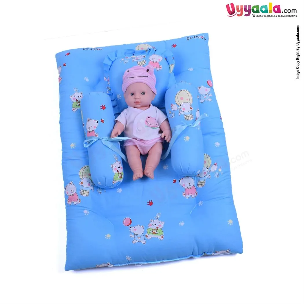 Baby Bedding With Pillow Cotton Bear Print Blue 0-6m