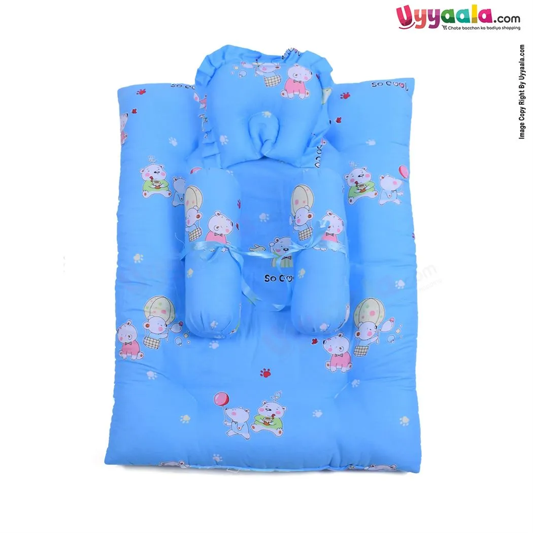 Baby Bedding With Pillow Cotton Bear Print Blue 0-6m