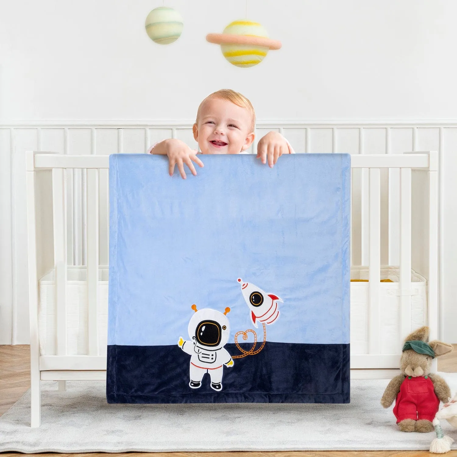 Baby Moo Astronaut Plush Cotton All Season Nursery Blanket - Blue