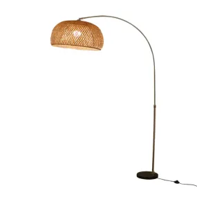 Bamboo Standing Fishing Rod Floor Lamp with Swivel Shade - Wood Reading Light