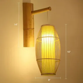 Bamboo Weaving Lantern Wall Sconce - Chinese Style Wood Wall Hanging Light for Corridor