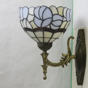 Baroque Blue Domed Wall Light Sconce: 1-Light Stained Glass Floral Pattern for Elegant Wall Lighting