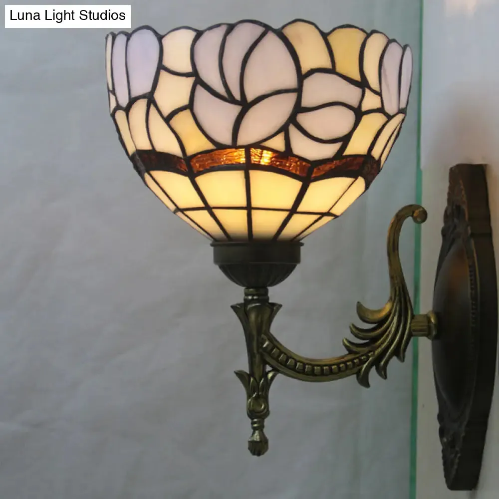 Baroque Blue Domed Wall Light Sconce: 1-Light Stained Glass Floral Pattern for Elegant Wall Lighting