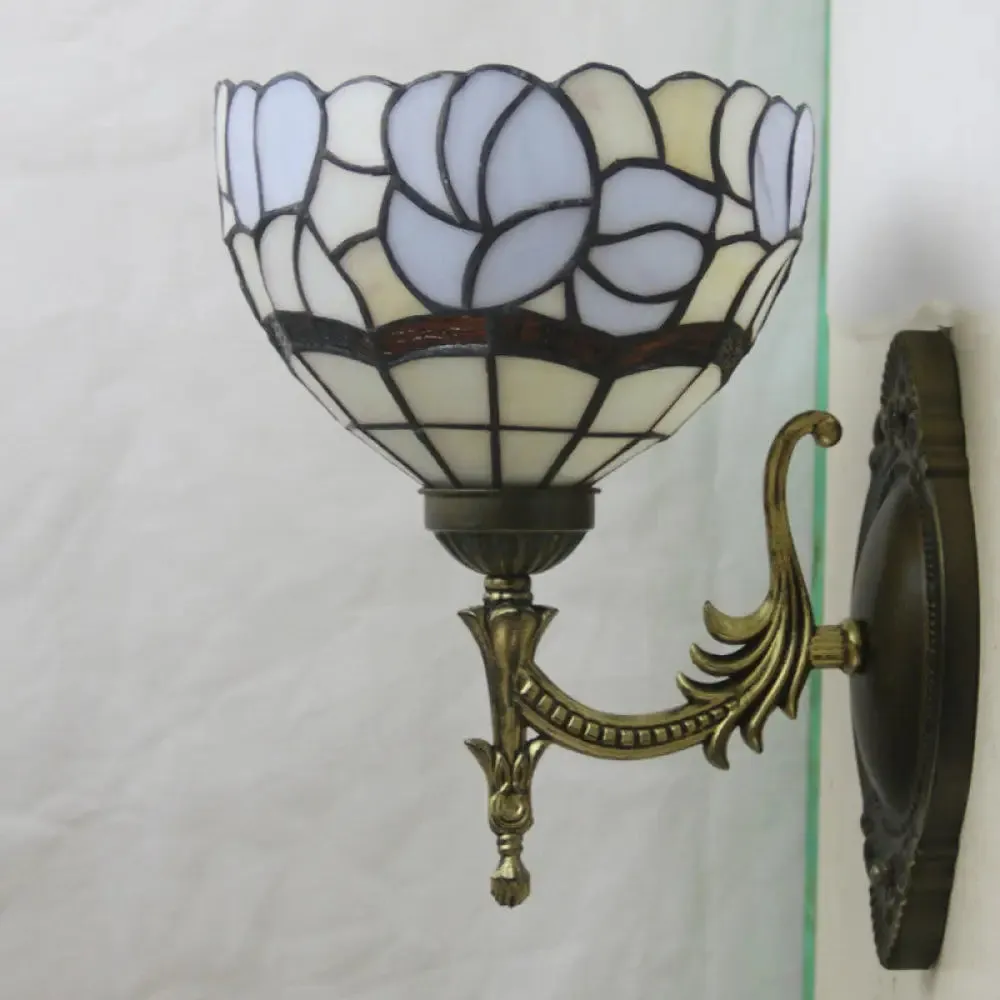 Baroque Blue Domed Wall Light Sconce: 1-Light Stained Glass Floral Pattern for Elegant Wall Lighting