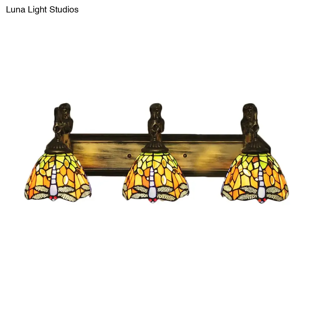 Baroque Dragonfly Wall Light Fixture: Orange/Blue Stained Glass Sconce Lighting