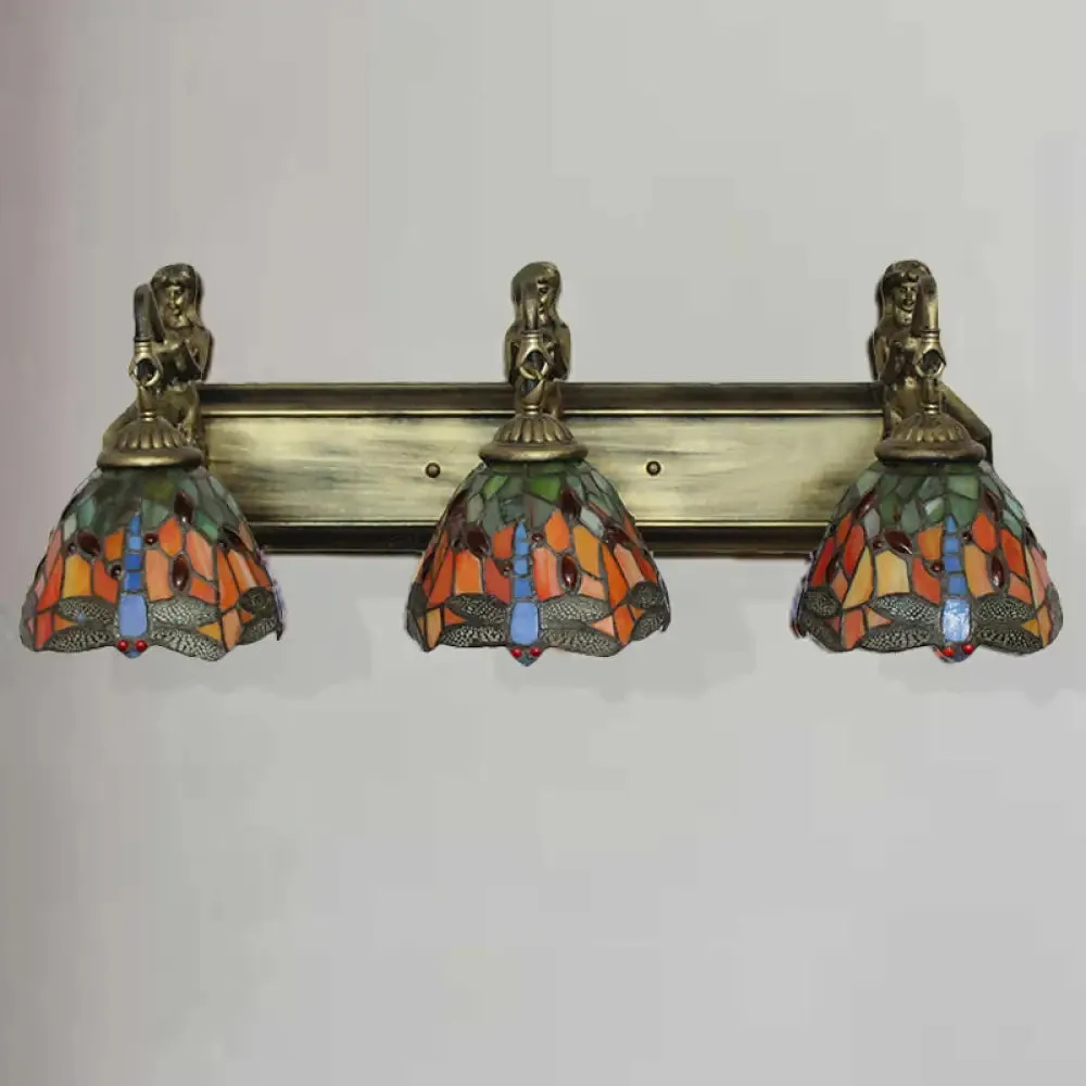 Baroque Dragonfly Wall Light Fixture: Orange/Blue Stained Glass Sconce Lighting