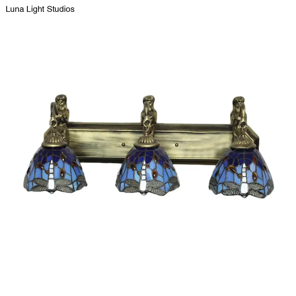 Baroque Dragonfly Wall Light Fixture: Orange/Blue Stained Glass Sconce Lighting