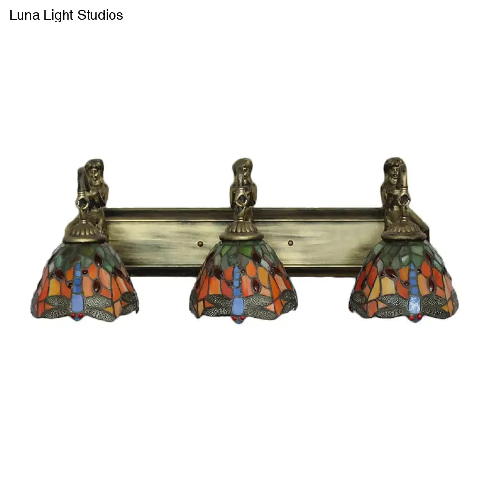 Baroque Dragonfly Wall Light Fixture: Orange/Blue Stained Glass Sconce Lighting