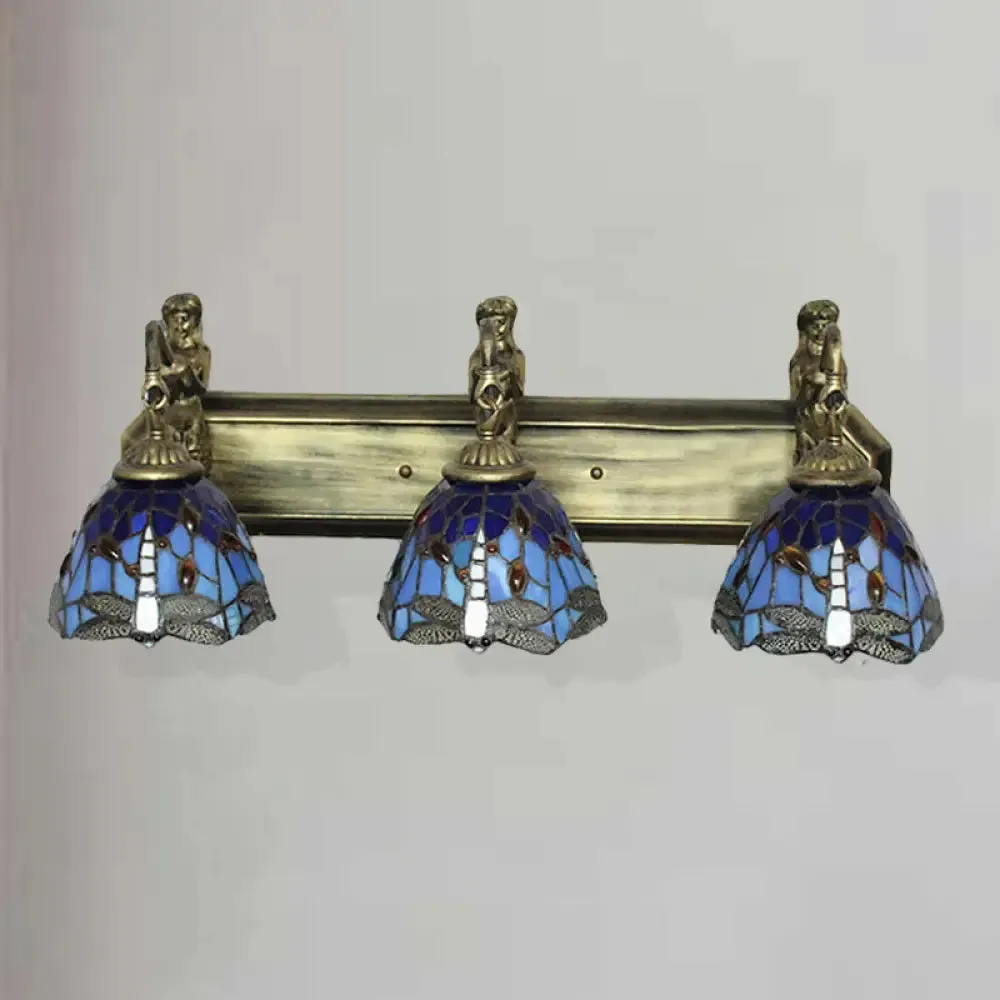 Baroque Dragonfly Wall Light Fixture: Orange/Blue Stained Glass Sconce Lighting