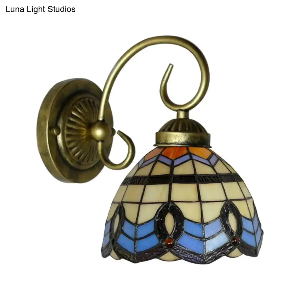 Baroque Style Grid Bell Wall Light Stained Glass Wall Sconce for Kitchen - Beige (8"/6" W)