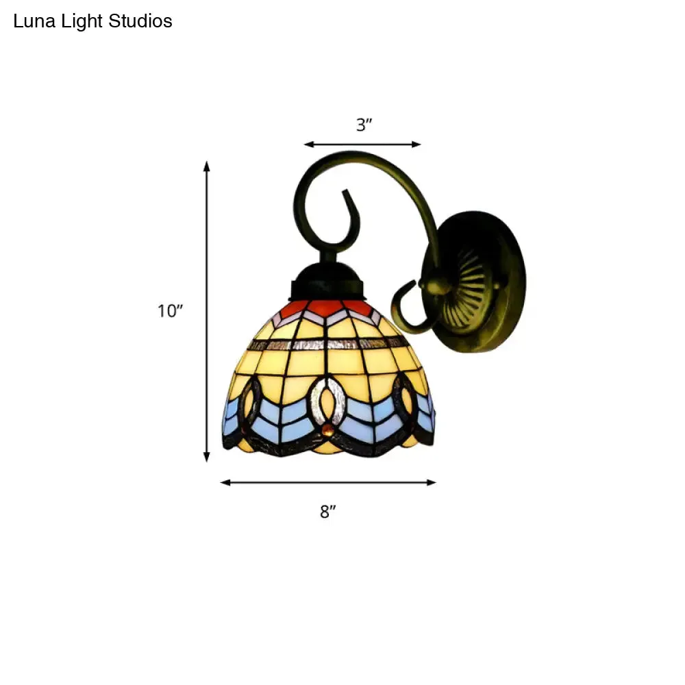 Baroque Style Grid Bell Wall Light Stained Glass Wall Sconce for Kitchen - Beige (8"/6" W)