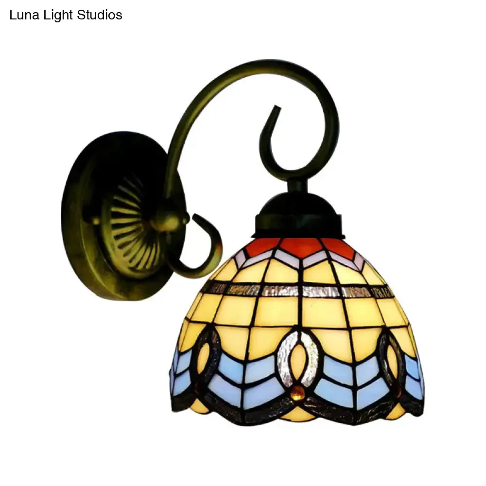 Baroque Style Grid Bell Wall Light Stained Glass Wall Sconce for Kitchen - Beige (8"/6" W)