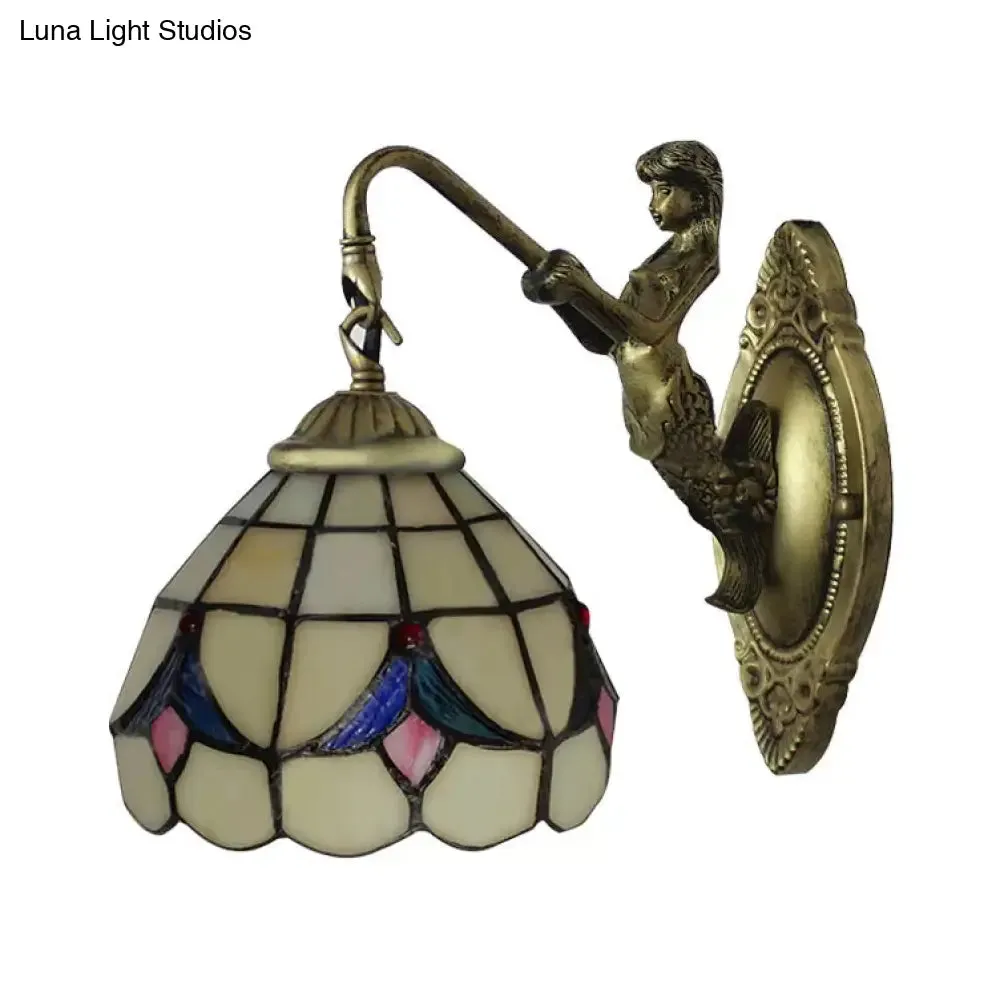 Baroque White/Beige Glass Wall Sconce with Mermaid Backplate - 6"/8" Wide