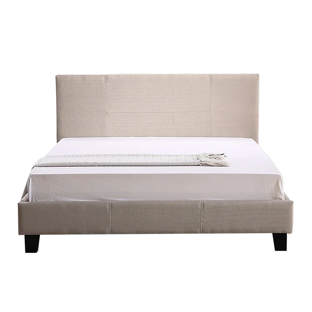 Beige Queen Linen Fabric Bed Frame with Stitched Headboard