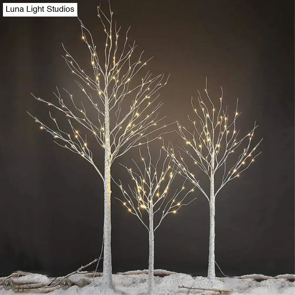 Birch Tree Plastic LED Floor Lamp - Decorative White USB Nightstand Lighting