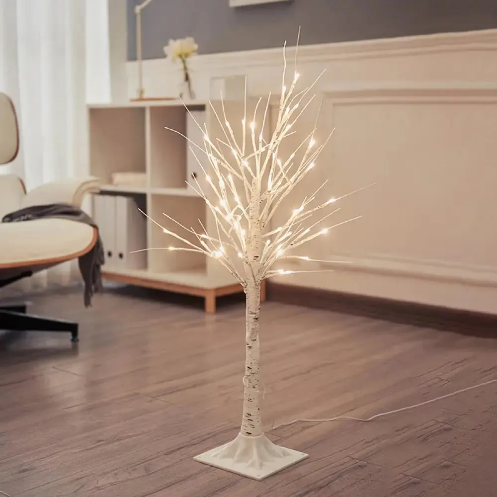 Birch Tree Plastic LED Floor Lamp - Decorative White USB Nightstand Lighting