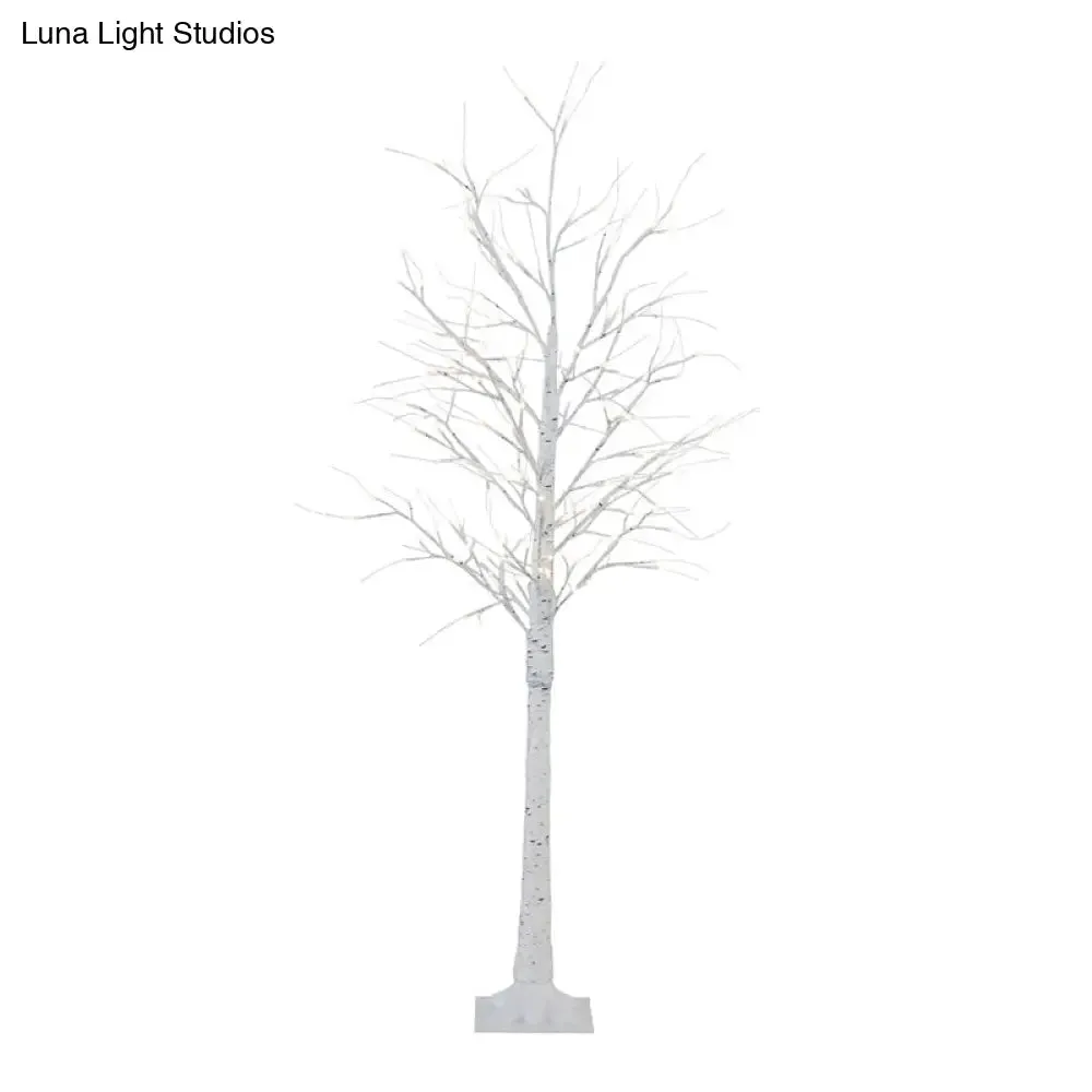 Birch Tree Plastic LED Floor Lamp - Decorative White USB Nightstand Lighting