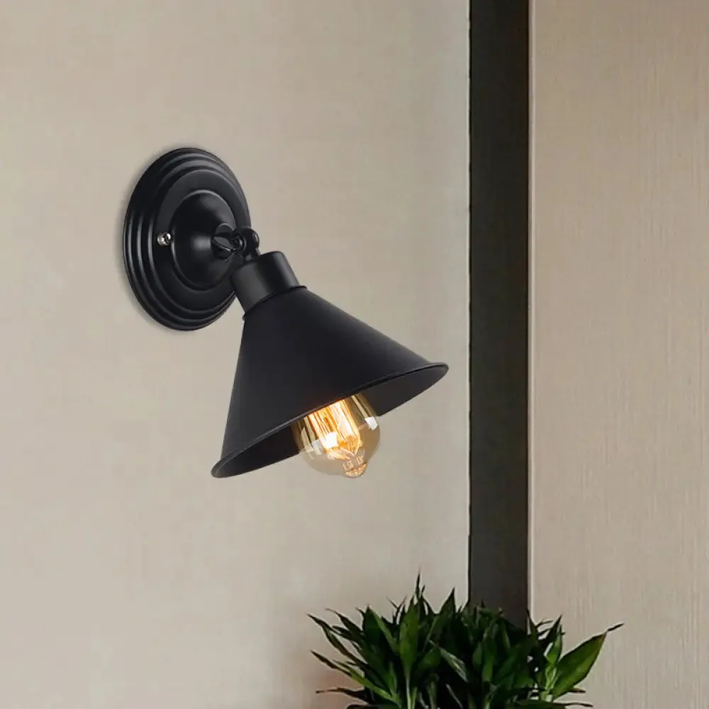 Black Cone Wall Sconce Light - Metallic Loft Style Bedroom Lamp