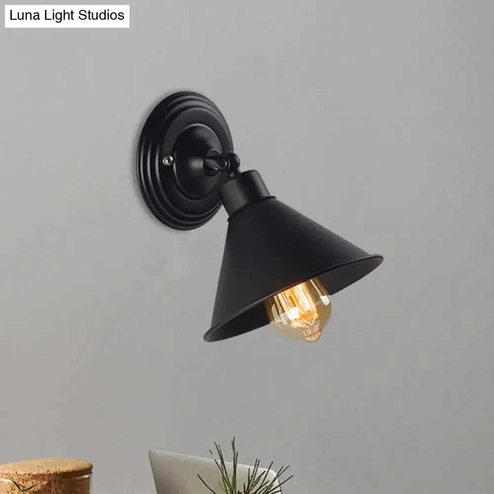 Black Cone Wall Sconce Light - Metallic Loft Style Bedroom Lamp