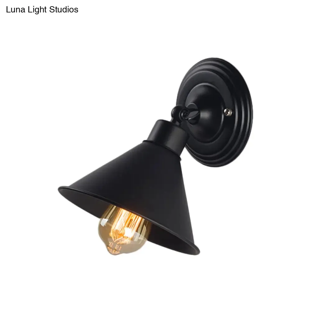 Black Cone Wall Sconce Light - Metallic Loft Style Bedroom Lamp