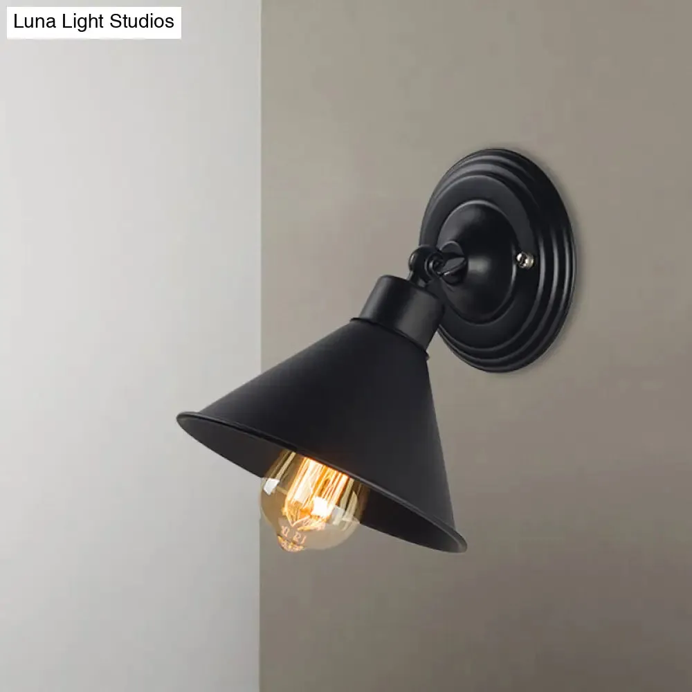 Black Cone Wall Sconce Light - Metallic Loft Style Bedroom Lamp