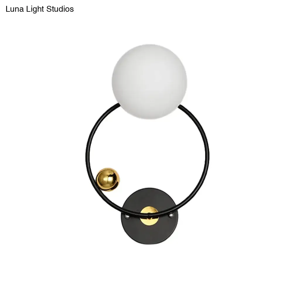 Black Modernist Wall Sconce Light with Opal Glass Shade