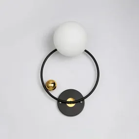 Black Modernist Wall Sconce Light with Opal Glass Shade