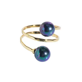 Black Pearl Duo Hammer Ring, Gold