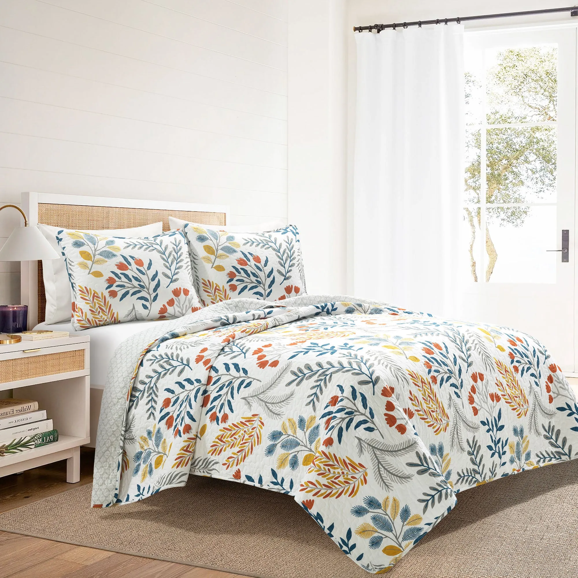 Boho Botanical Floral Quilt 3 Piece Set