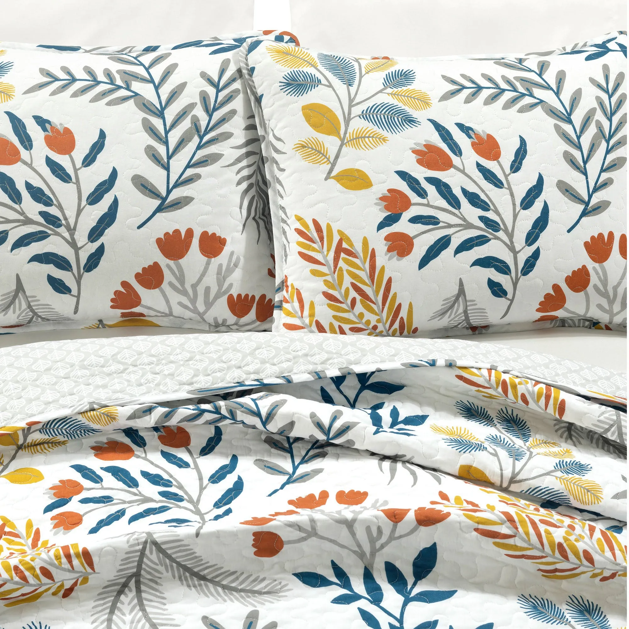 Boho Botanical Floral Quilt 3 Piece Set