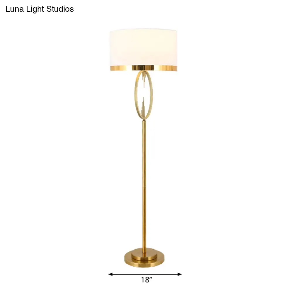 Brass Drum Stand Up Lamp: Classic Fabric 1-Light Floor Lighting for Living Room Reading with Circle Design