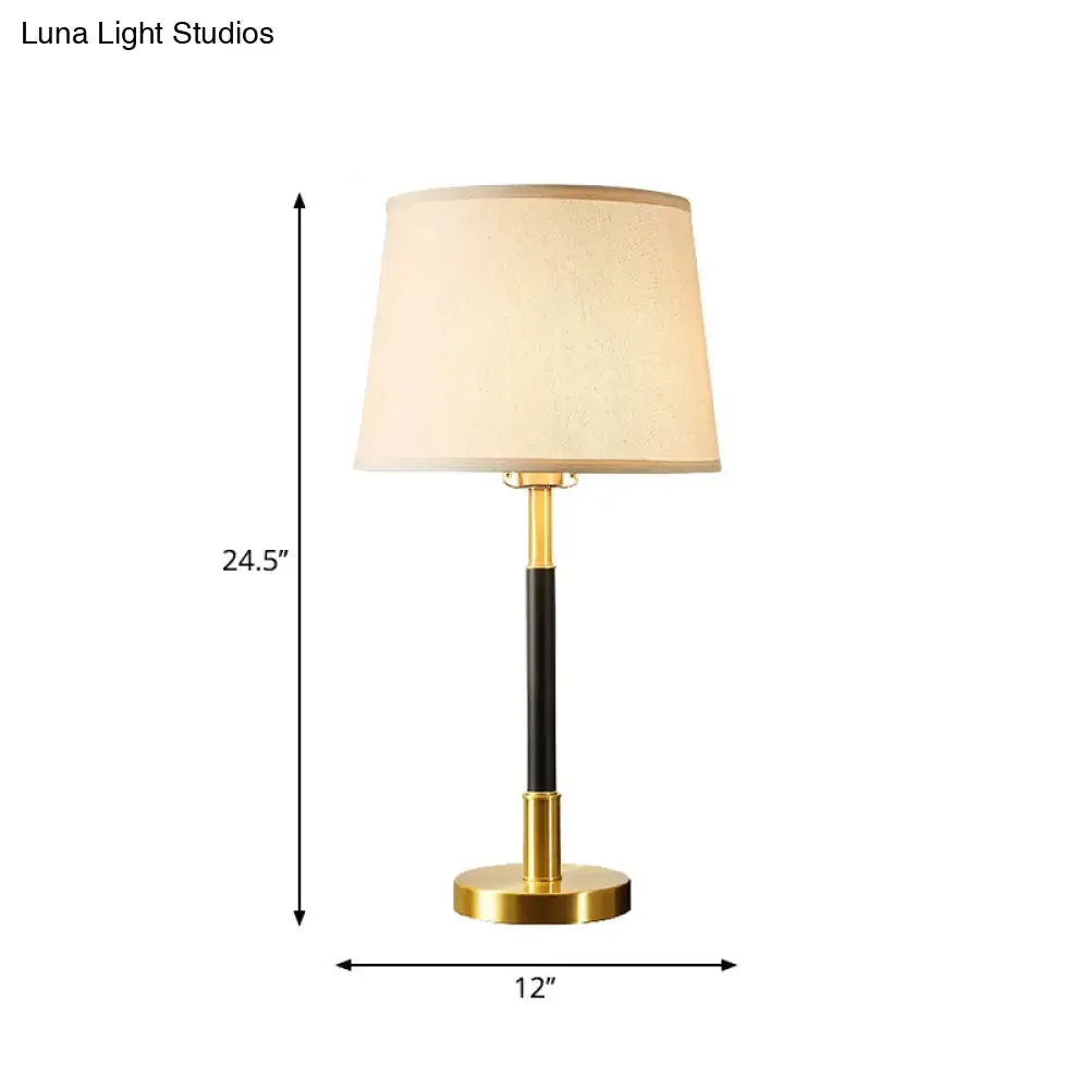 Brass Table Lamp - Traditional Tapered Drum Fabric - Nightstand Lighting for Living Room