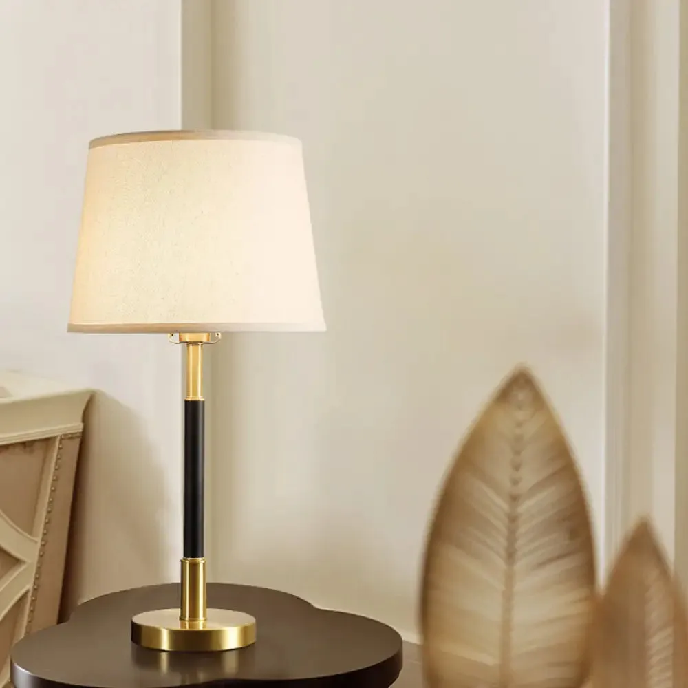 Brass Table Lamp - Traditional Tapered Drum Fabric - Nightstand Lighting for Living Room