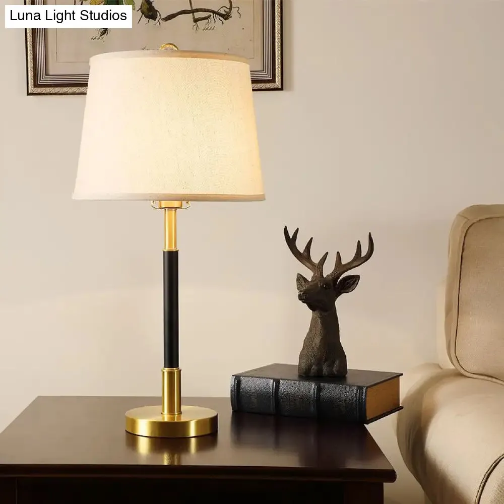 Brass Table Lamp - Traditional Tapered Drum Fabric - Nightstand Lighting for Living Room