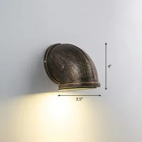 Bronze Pipe Corner LED Wall Light with Glass Diffuser - Industrial Metal Garage Sconce