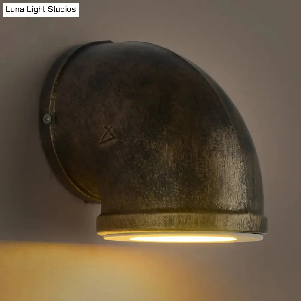 Bronze Pipe Corner LED Wall Light with Glass Diffuser - Industrial Metal Garage Sconce