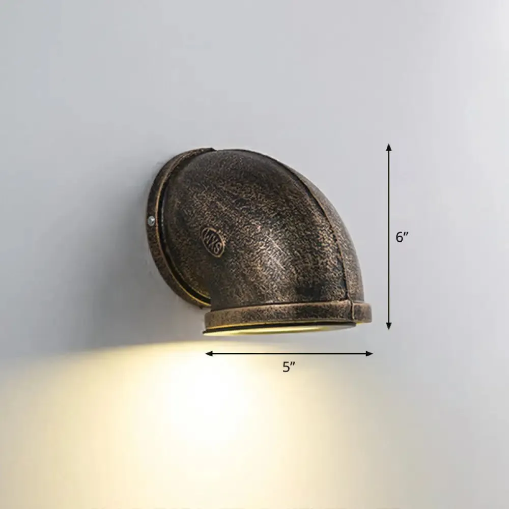 Bronze Pipe Corner LED Wall Light with Glass Diffuser - Industrial Metal Garage Sconce