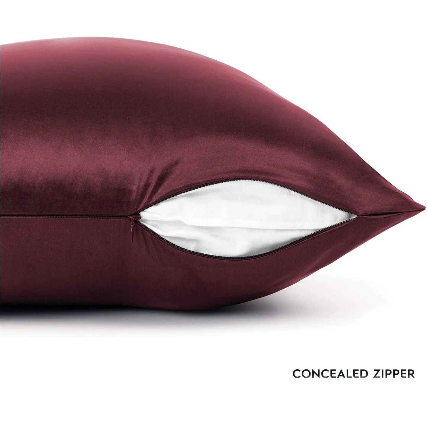 Burgundy Silk Pillowcase - King - Zip Closure