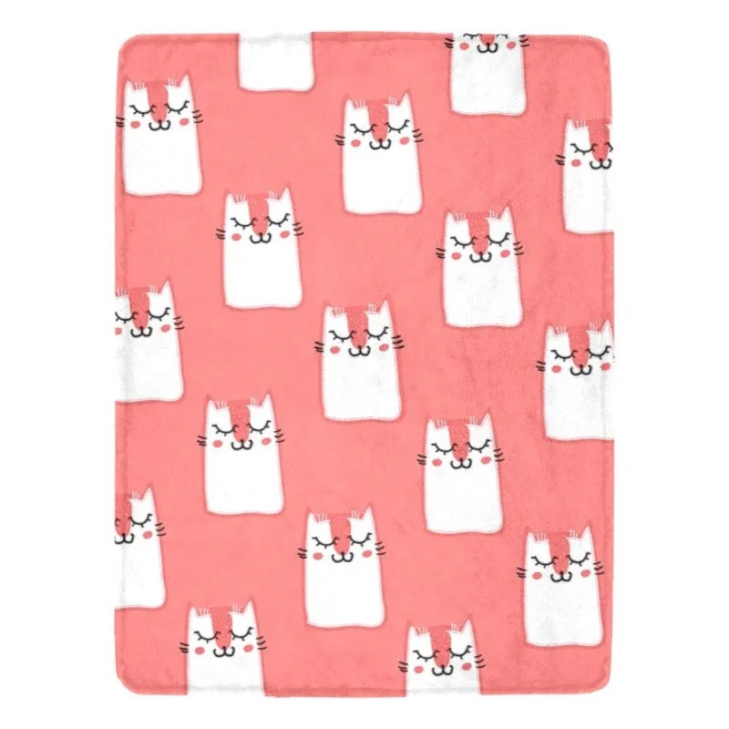 Cat Printed Pink Fleece Blanket 60" x 80"