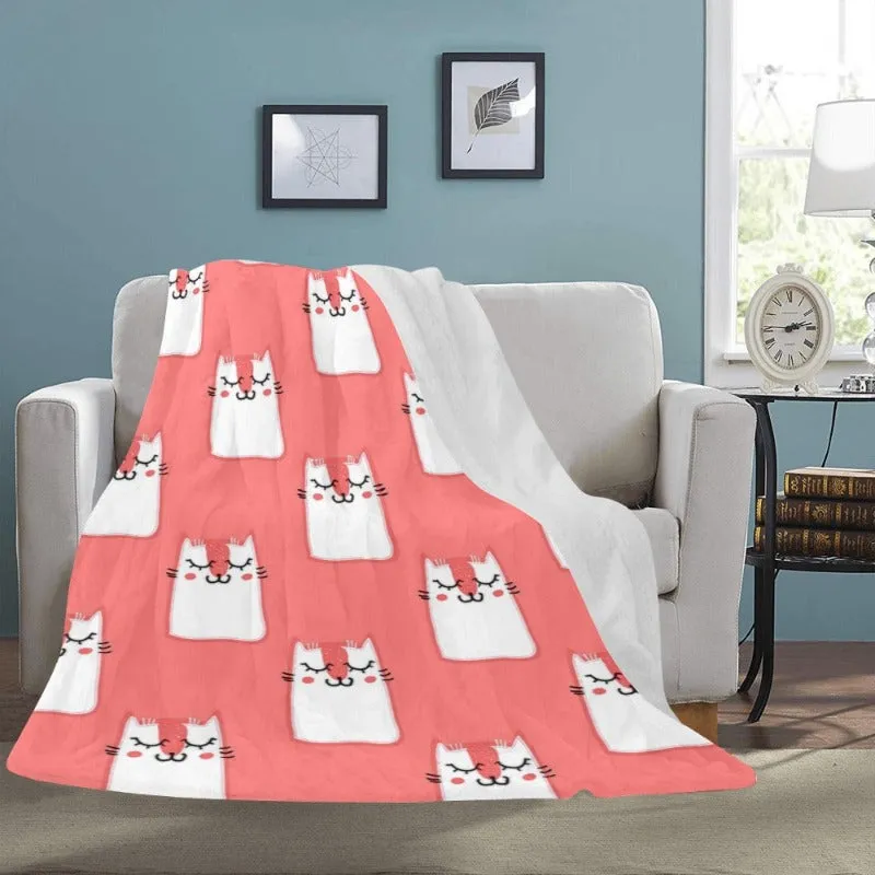 Cat Printed Pink Fleece Blanket 60" x 80"