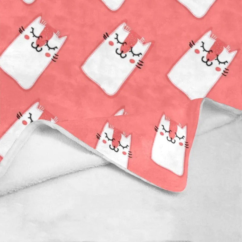 Cat Printed Pink Fleece Blanket 60" x 80"