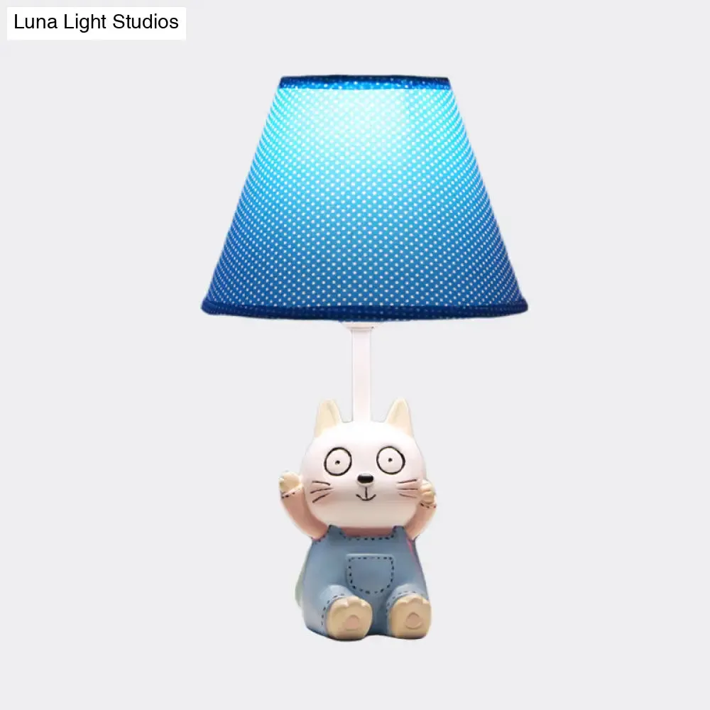 Cat Study Room Lamp: 1-Head Resin Cartoon Task Light in Red/Blue with Letter/Spots Shade