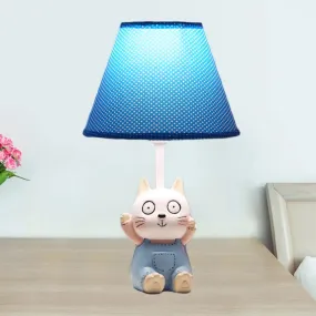 Cat Study Room Lamp: 1-Head Resin Cartoon Task Light in Red/Blue with Letter/Spots Shade